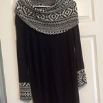 Gray and Navy Blue Long Sleeve Cowl Neck Sweater Dress Photo 4