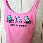 Life is Good Women's Swimsuit Pink with Beach Chairs and Back String Detail Sz L Photo 5