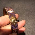 Coach Vintage Enamel Bangle Geometric Cube Square Print secure closure Cuff Bracelet Gold .5 wide band jewelry retro preppy minimalist Photo 9