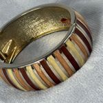 Vintage Hinged Clamper Bangle Bracelet Multicolor Inlay Metal Earth Tone Colors Brown Photo 12