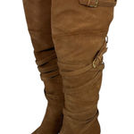 Sam Edelman Sam Edelman Tan Suede OTK Boots 7 Leather Heel Wrap Strap Tall Zip Buckle Photo 0