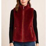 J.Crew Fuzzy Burgundy Zip Front Vest Women’s Small – Faux Fur Sherpa Layer Red Photo 0
