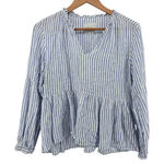 Rails  Womens Blue White Stripe Linen Blend Peasant Blouse Tunic Top Size Small Photo 0