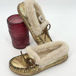 J.Crew Lodge Shoes Size 7 Gold Crackled Metallic Slipper Photo 0