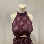 Lua Nova Jumpsuit Size Medium Burgundy Women’s Open Back Sheer Halter Top Purple Photo 4