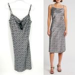 Bebe Floral Daisy Printed Satin Cowl Neck Midi Dress Black White Medium Dainty Photo 1