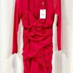 Bardot NWT Pippa Mesh Ruched Bodycon Mini Dress Fire Red Women's Size L / US 8 Photo 4