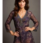 Sheer Gray Beaded Tunic Size M India Boho Rhinestone Resortwear Festival Top Photo 0