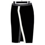Alvin Valley Color Block Trim Accent Pencil Fitted Midi Skirt Slit S Black White Photo 10