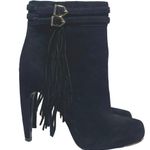 Sam Edelman Black Keegan Suede Fringe Stiletto Boots Gold Trim Womens 6 Photo 2