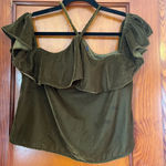 Aeropostale Olive Green Ruffle Velvet off the shoulder top Photo 0