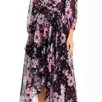 Eliza J Floral Metallic Fleck High Low Dress Puff Sleeve V-Neck Midi Tropical 10 Photo 0