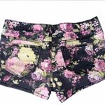 No Boundaries  Black and Pink Jean Shorts Floral Design Photo 1