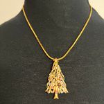 Golden Xmas Tree Pendant Necklace NWOT Gold Photo 0