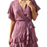 Sabina Musayev Liri Pink Ruffle Mini Dress Metallic Silver Dot Small no belt Photo 1