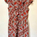 Miss Tina Women’s Coral Brown Geometric Ruffle Short Sleeve Boho Zipper Dress S Photo 0
