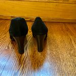 Jones New York Black Suede High Heel Shoe size 8 with white stitching and bow Photo 4