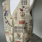 Casey & Max Patchwork Embroidered Vest M Beige Plaid Floral Cottagecore Tan Size M Photo 2