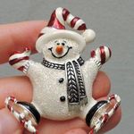 Ice skating candy cane snowman pin White Photo 0