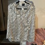 H&M ‎ Floral Blouse Long Sleeve Ruffle Neckline Sheer Top Medium Photo 2