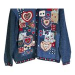 Vintage Heirloom Collectibles Cardigan Womens XL Blue Patchwork Embroidered Photo 2