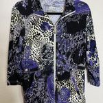 Womens Small Purple Mixed Media‎ Animal Print Full Zip Jacket Blouse Top Boho Photo 0