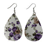 Purple Floral Faux Leather Teardrop Earrings Photo 1