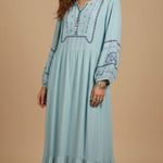 SheIn CURVE Maxi Dress Boho Embroidered Tiered Blue Long Sleeve 3XL Photo 0