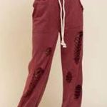 POL  Burgundy Distressed Joggers with Drawstring‎ Size Large NWOT Photo 0