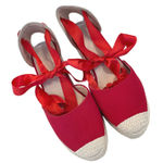 Red Espadrille Wedge Heels Ankle Tie Up Ribbon Detail Summer Shoes
Size 40/9.5 Photo 0
