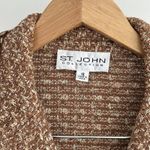 St. John Tweed Blazer Jacket 12 Brown Textured Knit Gold Button Fringe Jacket Photo 6