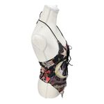 Romwe  Black Multicolor Moon Floral Print Halter Top Size L Lace Up Open Back Photo 5