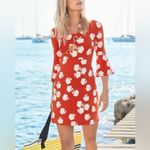 Boden Miriam Dress in Reddish Orange Floral Print with Bell Sleeves Sz 8L Red Photo 15