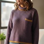 NAADAM Purple and Gold Cashmere Cowl Neck Sweater Photo 0