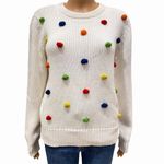 Modcloth  Blowing Bubbles Rainbow PomPom Pullover Sweater White Medium NEW $88 Photo 2