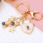 Gold & White Heart Charm Keychain NWT Key Pendant with Beads and Crystal Accents Photo 1