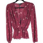 Slate + Willow Womens Top Blouse Sheer Gathered Waist Floral Red XS Photo 0