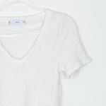 Mango Womens Textured White V Neck Short Sleeve Top Size S Casual Everyday Photo 1