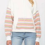 FATE Women's Sweatshirt Hoodie Knitted Details Sleeves‎ Pouch Pocket White Small Photo 0