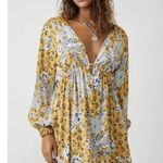 Free People NWT Soli Golden Hour Combo Yellow V-Neck Long Sleeve Mini Dress Photo 0