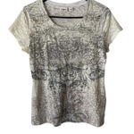 Cato  Y2k Tuscan Large White‎ Gray Short Sleeve Rhinestone Scroll Print Top Photo 0