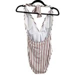 We Wore What NWT  Brooklyn White 1 Piece Striped Deep V Halter Neck Swimsuit Small Photo 4