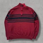 Nautica Red and Black Striped Quarter Zip Sweater Photo 0