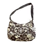 Baggallini  Floral Crossbody Bag Brown and Cream Nylon Blue Lining Pockets Zipper Photo 1