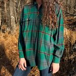 Eddie Bauer  Green Plaid Quarter Zip Flannel Shirt Photo 6