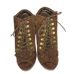 N.Y.L.A. Sabie Brown Suede Tassel Booties Peep Toe Lace Up Ankle Boots 7.5 Boho Photo 3