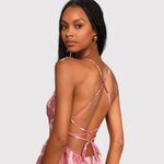 NWT Lulus Dress Pink Feeling Like Forever Rose Jacquard Lace Up Midi Flowy Large Photo 2