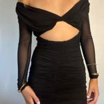 Beginning Boutique  Black Raven Dress Ruched Cut-Out sheer mesh long sleeve sz 12 Photo 3