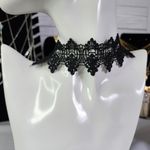 Wide Black lace Choker Necklace New Silver Photo 1