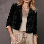 NU Denmark Crushed Velvet Crop Double Button Jacket Black Womens Size Small Photo 0